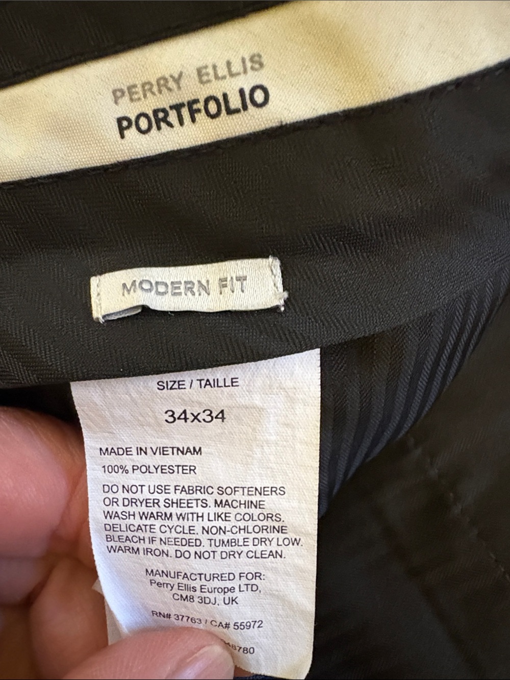 Perry Ellis Navy Blue Dress Pants - Slim Flat Front, Modern Fit 34x34 - Picture 5 of 9